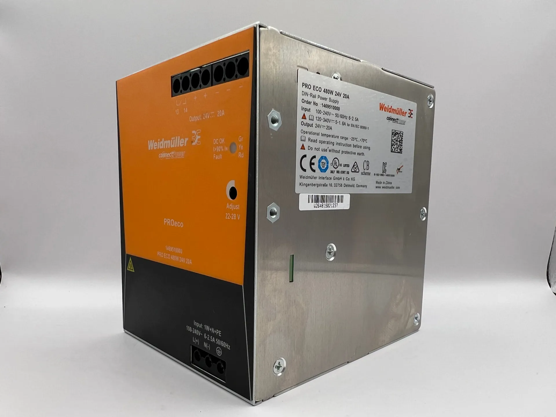 1x Weidmüller PRO ECO 480W 24V 20A DIN-Rail Power Supply 1469510000