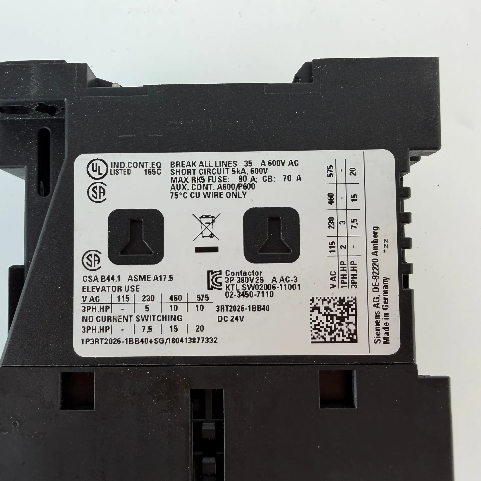 Siemens 3RT2026-1BB40 Sirius Contactor 24V DC 11kW 1NO+1NC 25A - Thumbnail 6
