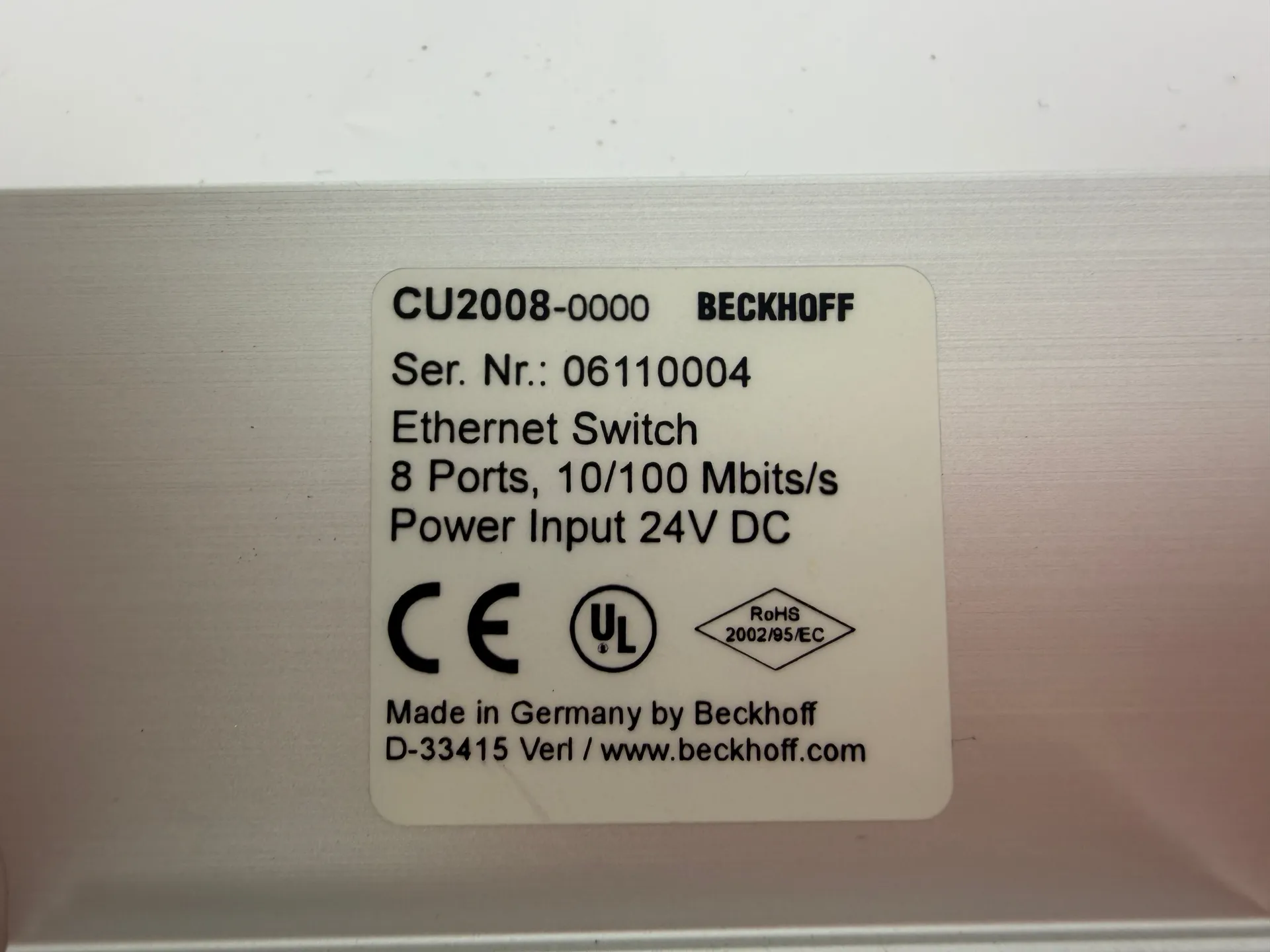 Beckhoff CU2008-0000 Industrial Ethernet Switch 8-Port 10/100 Mbps 24V DC - Thumbnail 4