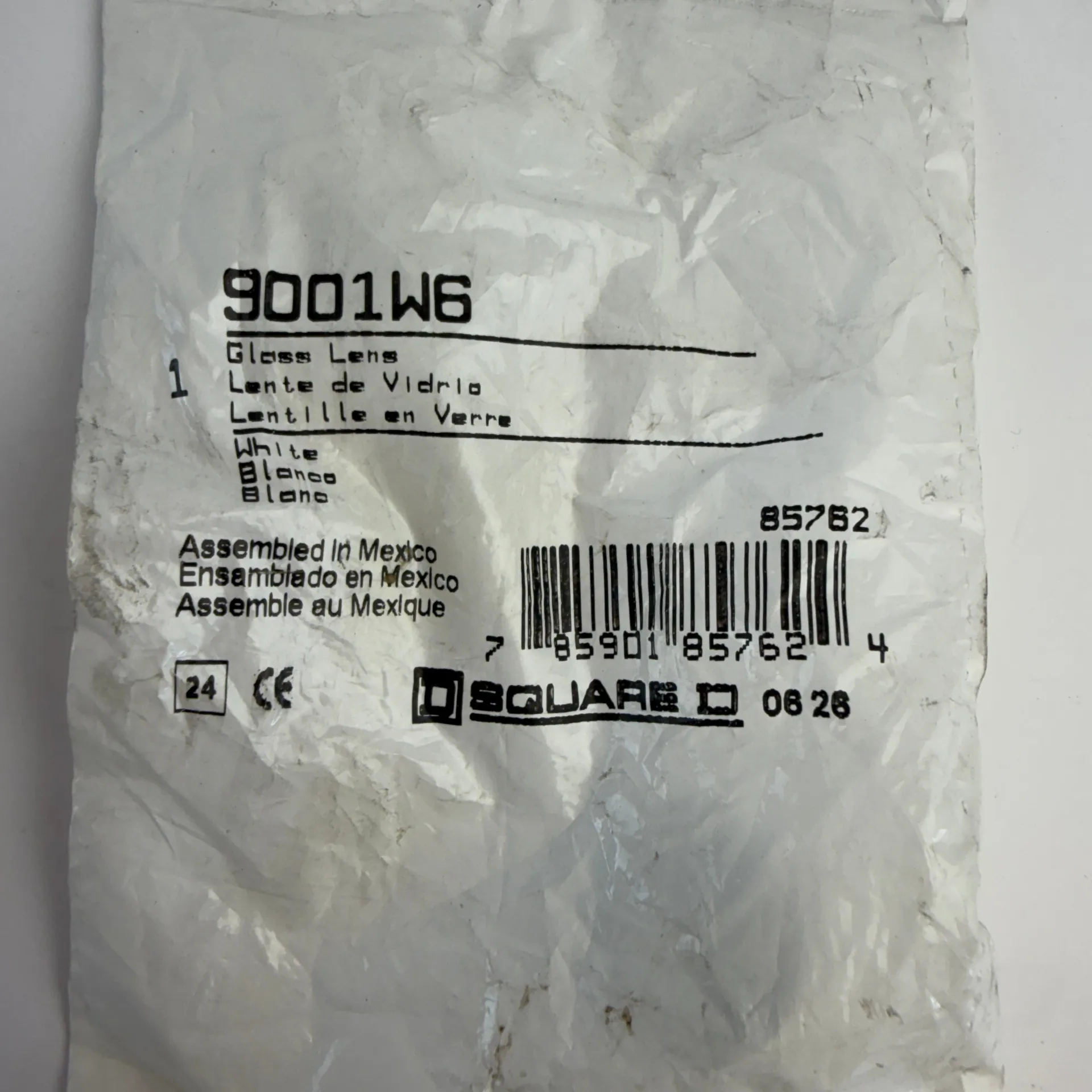Square D 9001W6 White Glass 30mm Pilot Light Lens - Image 1