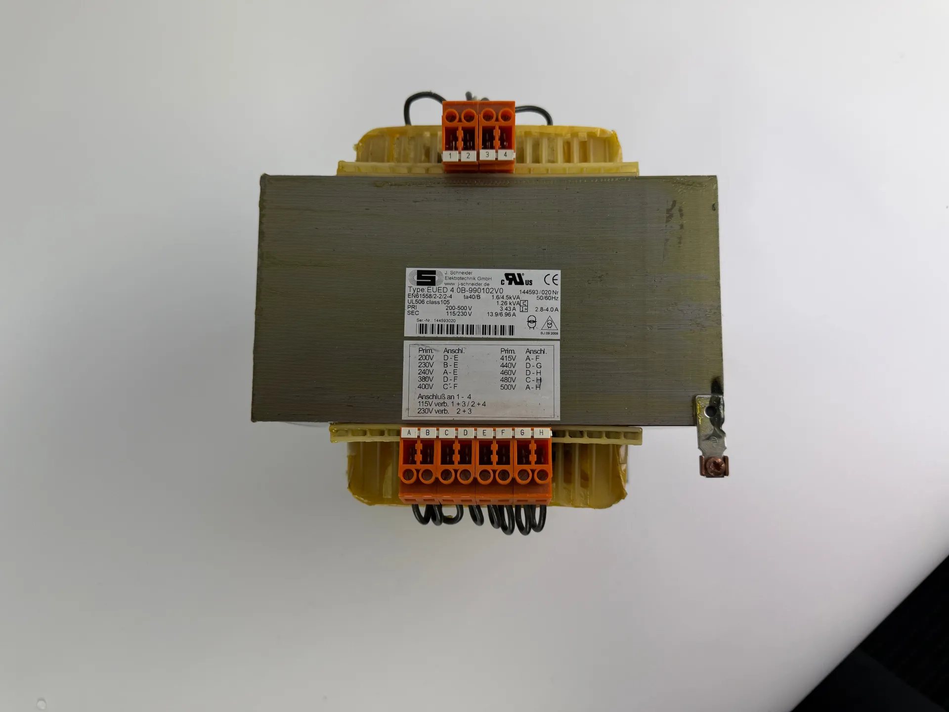1x J. Schneider EUED-4.0B-990102V0 Transformer 200–500V to 115/230V 1.6/4.5 kVA - Image 1