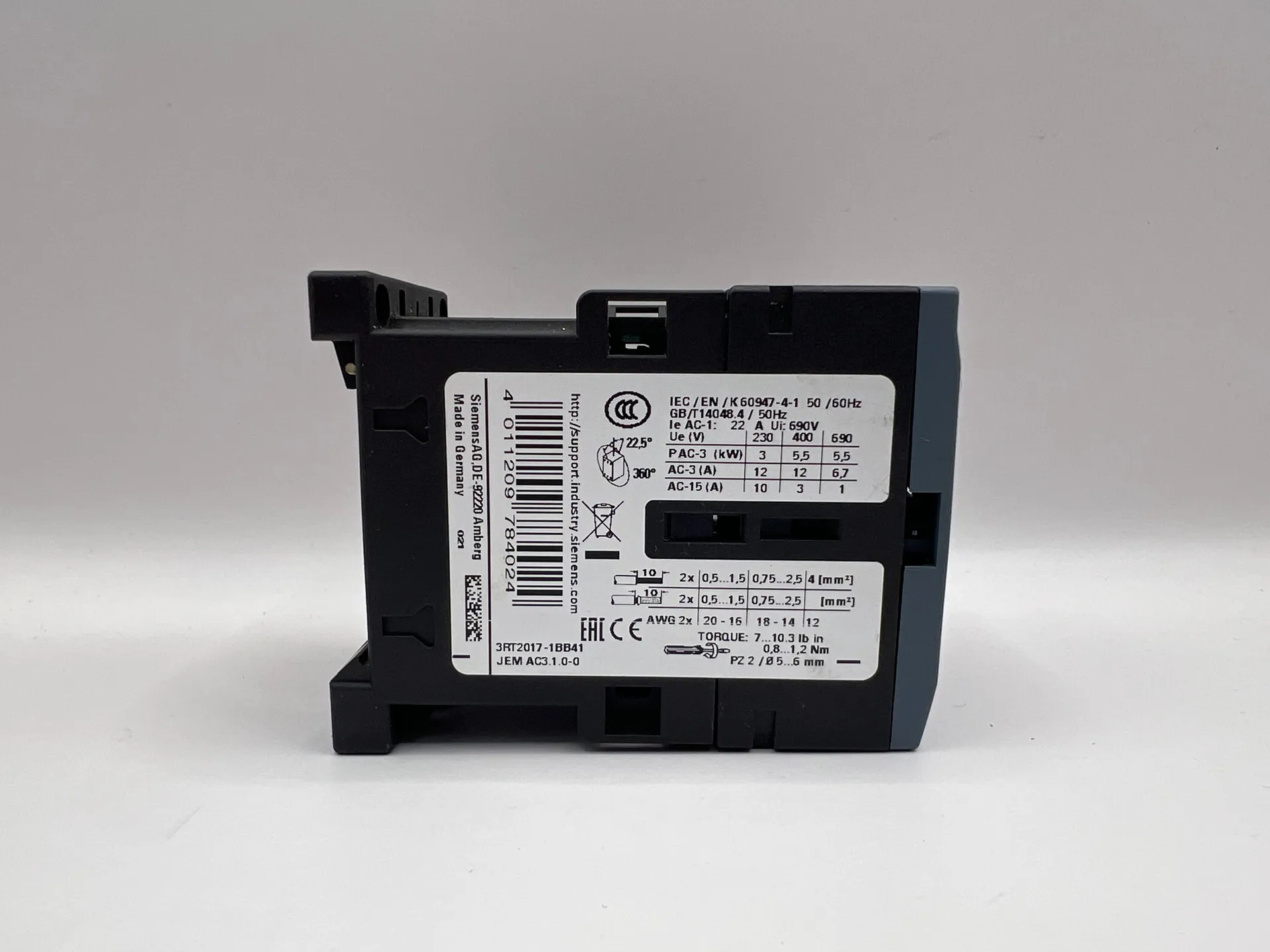 1x Siemens SIRIUS 3RT2017-1BB41 Contactor 24V AC Coil 3-Pole 9A - Thumbnail 4