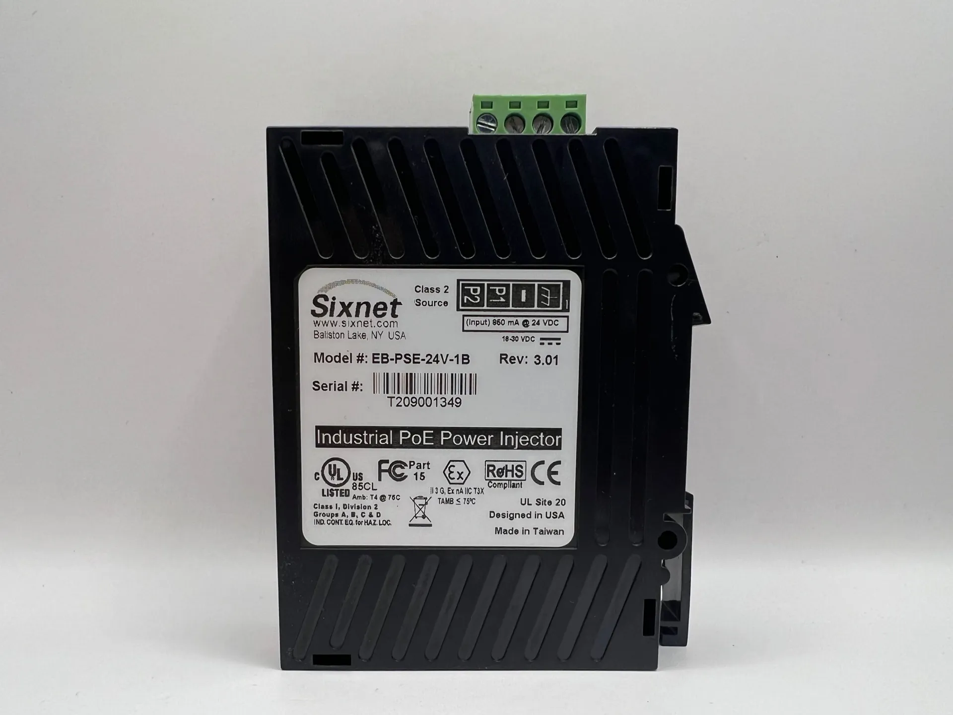 Sixnet EB-PSE-24V-1B Industrial PoE Power Injector 24V DC - Thumbnail 3