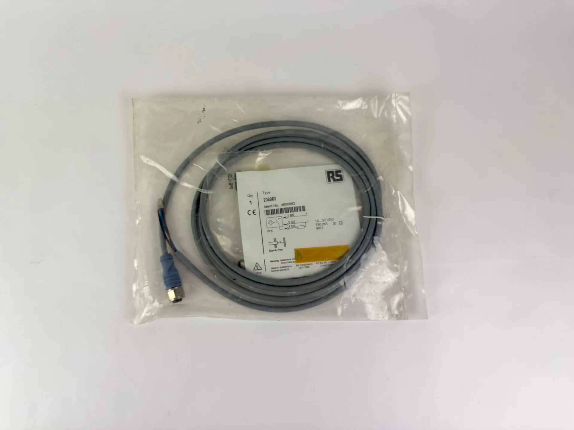 RS 208083 Inductive Proximity Sensor 4mm PNP 10-30VDC IP67 M8 Cable - Image 1