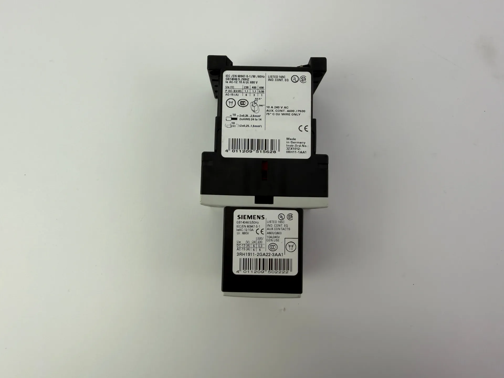 1x Siemens 3ZX1012-0RH11-1AA1 Contactor with 3RH1911-2GA22-3AA1 Auxiliary Relay - Thumbnail 3