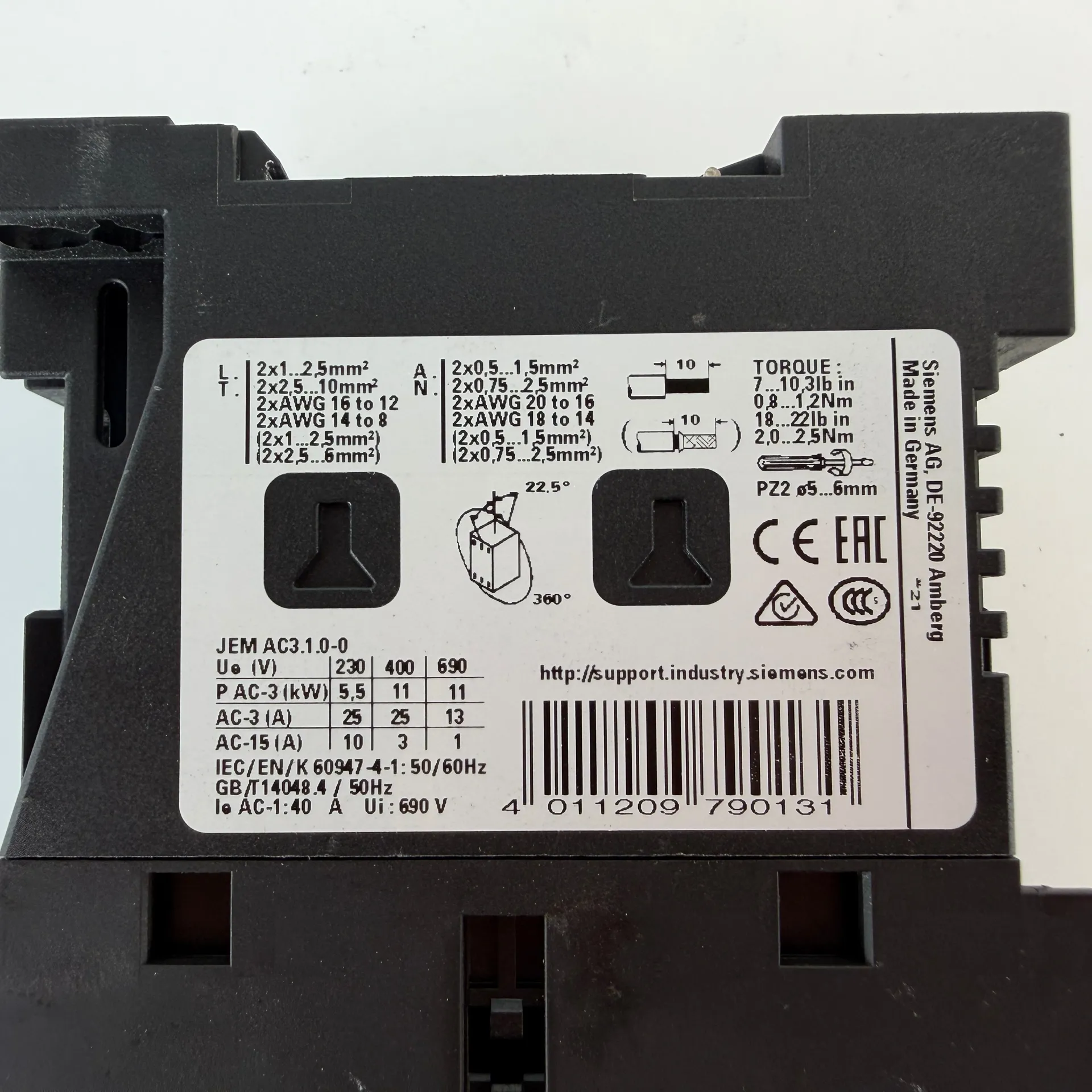 Siemens 3RT2026-1BB40 Sirius Contactor 24V DC 11kW 1NO+1NC 25A - Thumbnail 5