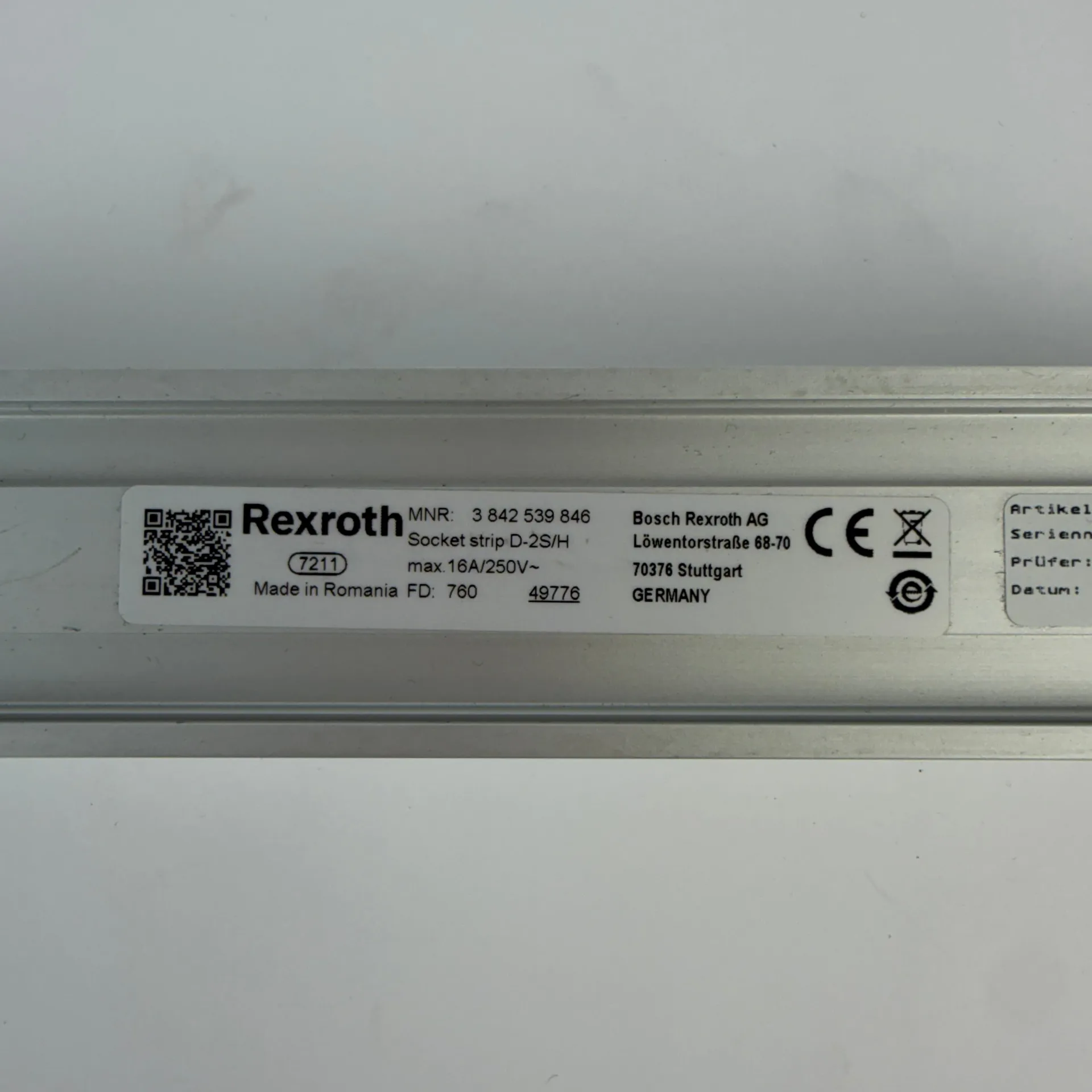 Bosch Rexroth 3842539846 Socket Strip D-2S/H 2-Outlet 16A 250V with Switch & Cable - Thumbnail 5