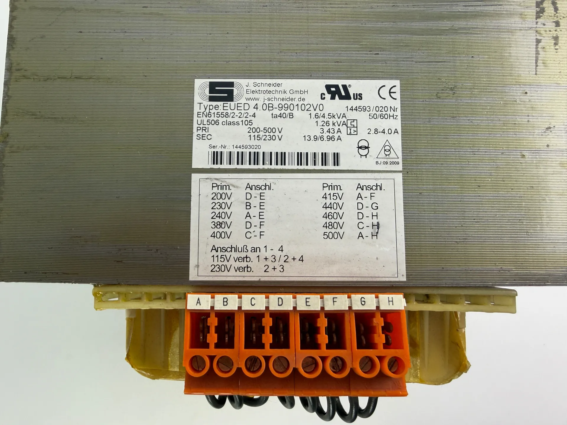 1x J. Schneider EUED-4.0B-990102V0 Transformer 200–500V to 115/230V 1.6/4.5 kVA - Thumbnail 3