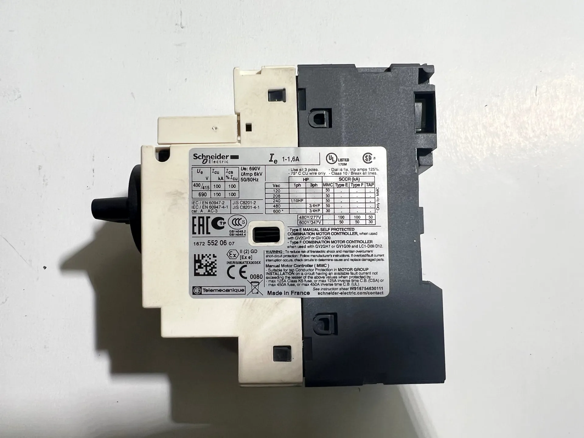 Schneider GV2-P06 1–1.6A Motor Circuit Breaker - Thumbnail 3