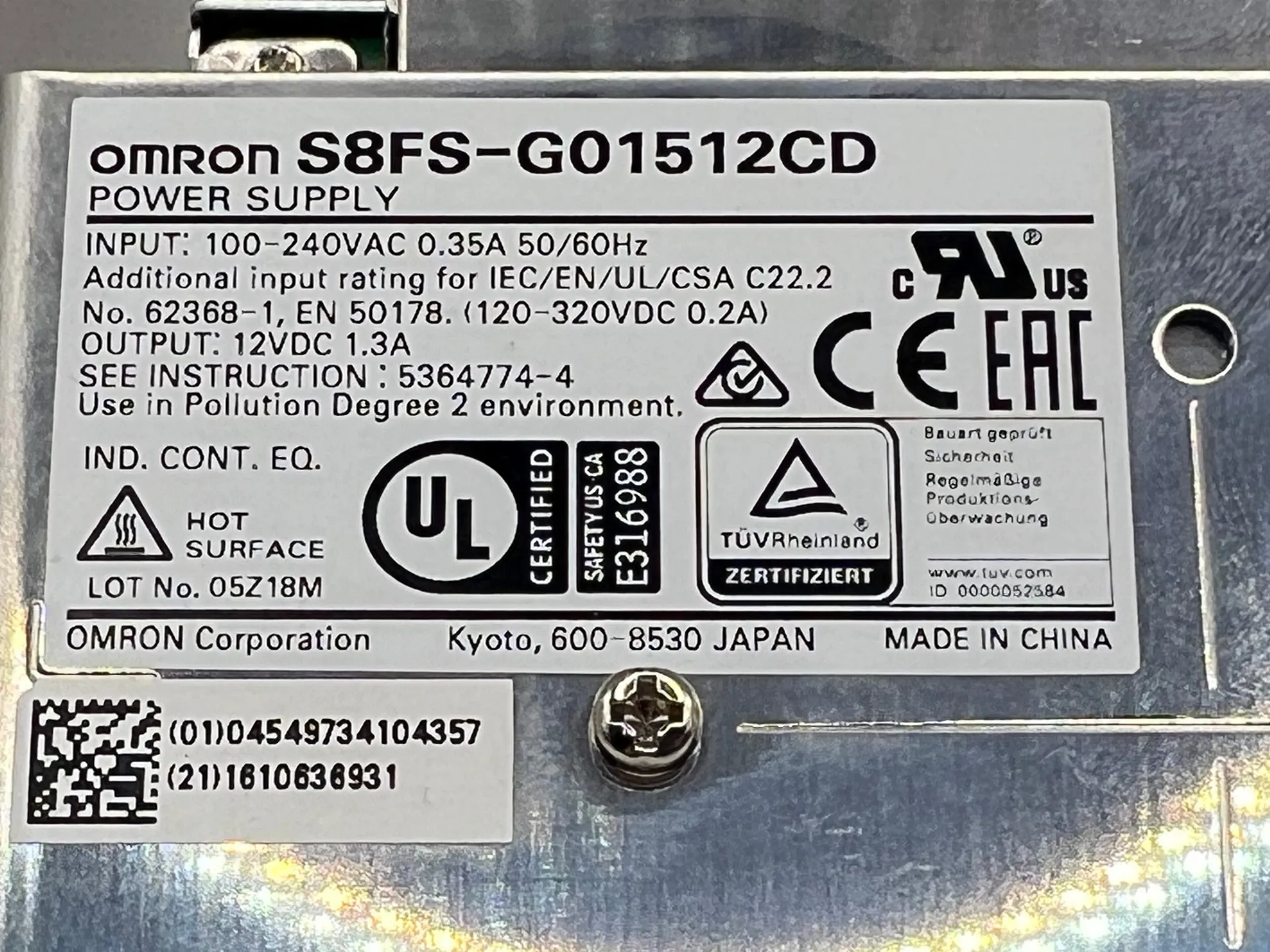 1x OMRON S8FS-G01512CD Switch Mode Power Supply 12V DC 1.3A - Thumbnail 6