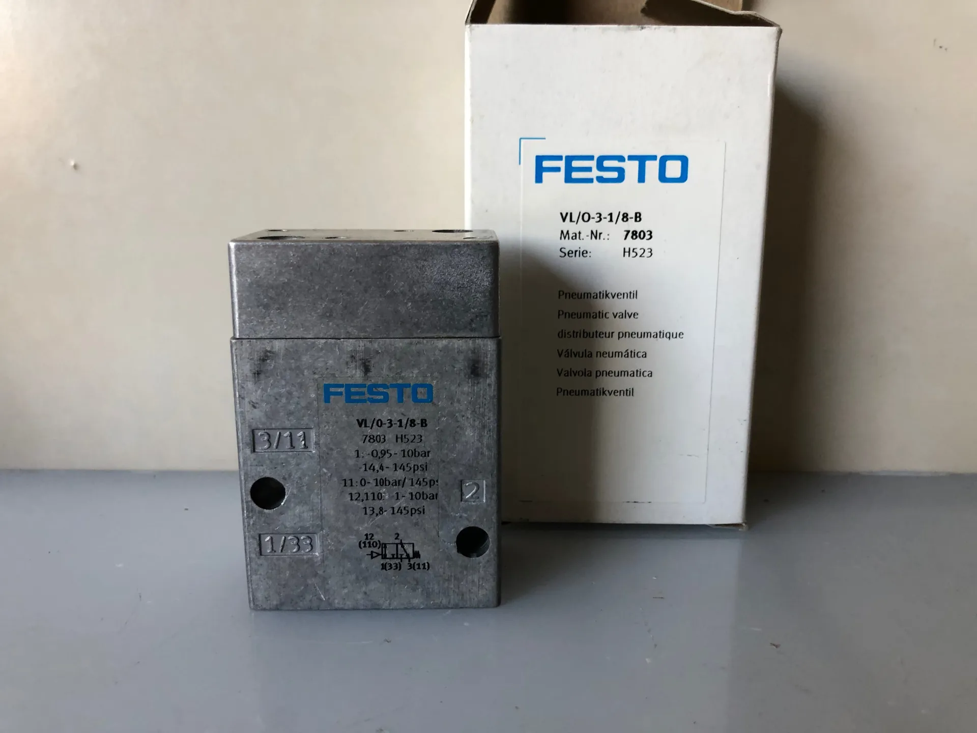 1x NEW Festo VL/0-3-1/8-B 7803 Pneumatic Valve – 3/2 Way Manual 1/8" Port - Thumbnail 3