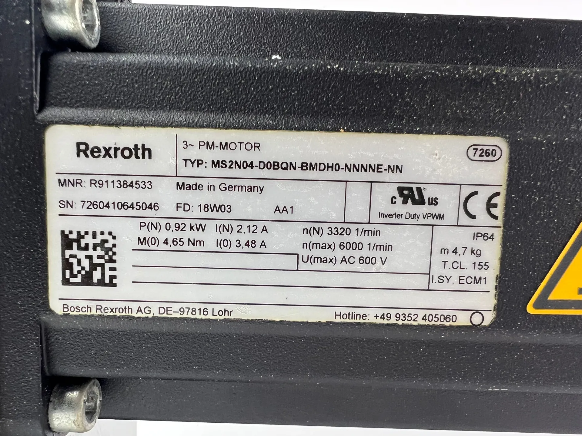 Rexroth R030520401 CKK-145-NN-1 Compact Module + R911384533 MS2N04-D0BQN-BMDH0-NNNNE-NN Motor + 2 Cables + 2 Sensors - Thumbnail 8