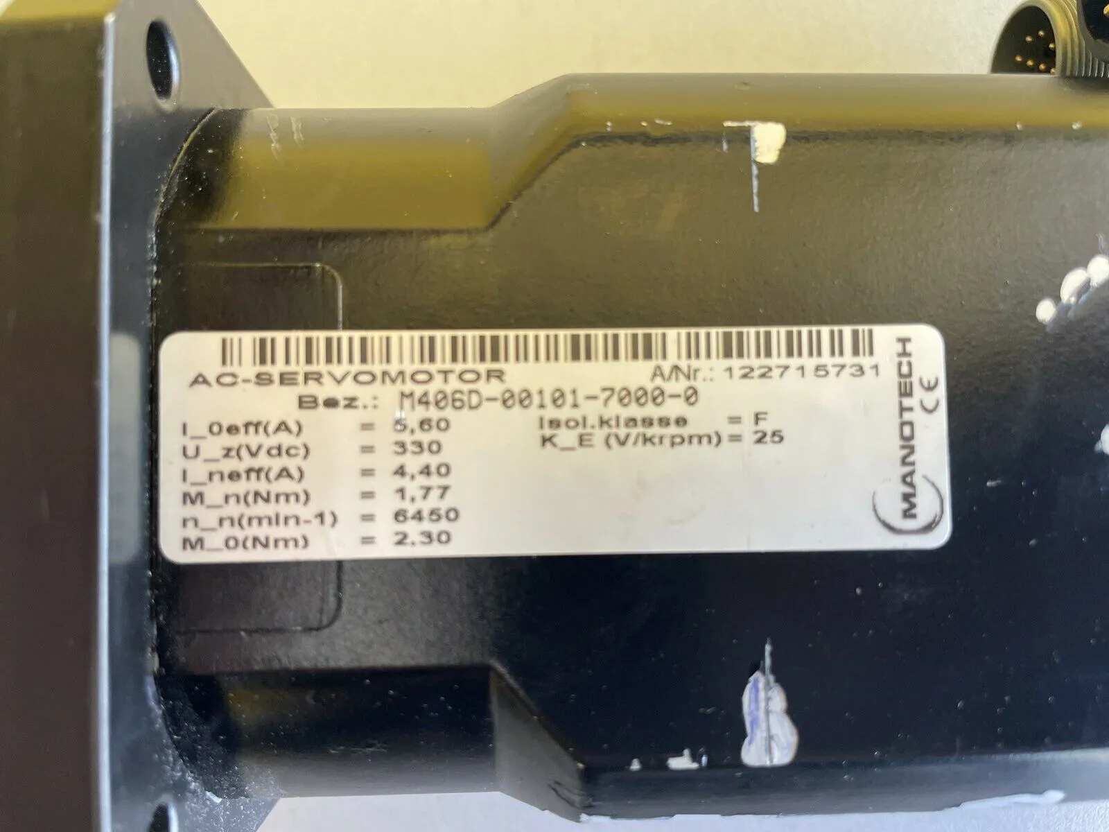 MANOTECH AC SERVO MOTOR M406D-00101-7000-0 - Thumbnail 7