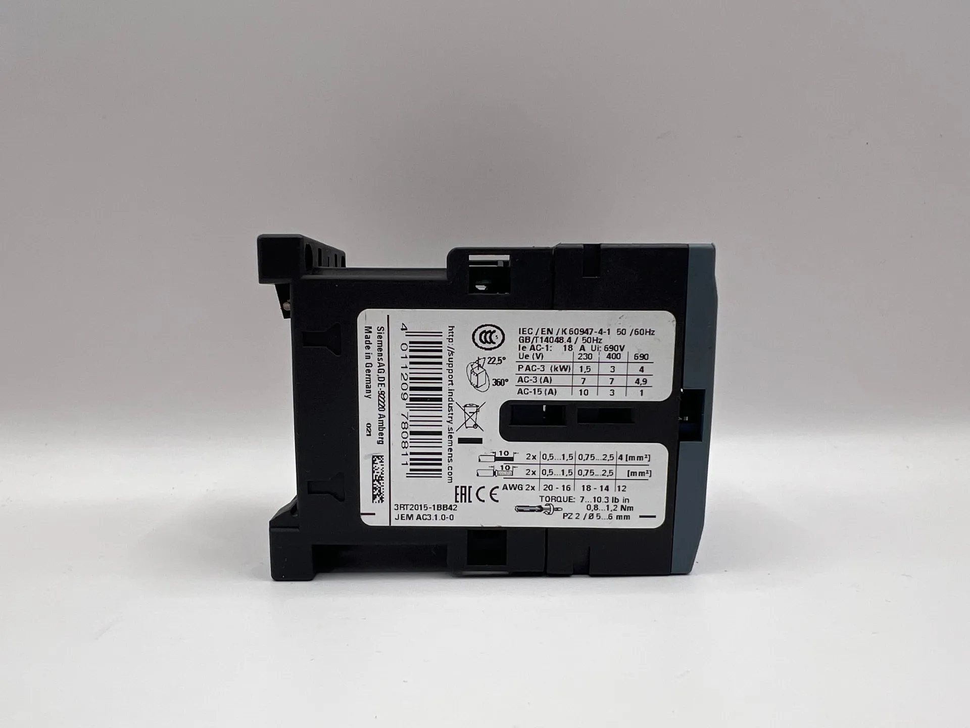 Siemens SIRIUS 3RT2015-1BB42 Contactor 24V AC Coil 3-Pole 7A - Thumbnail 3