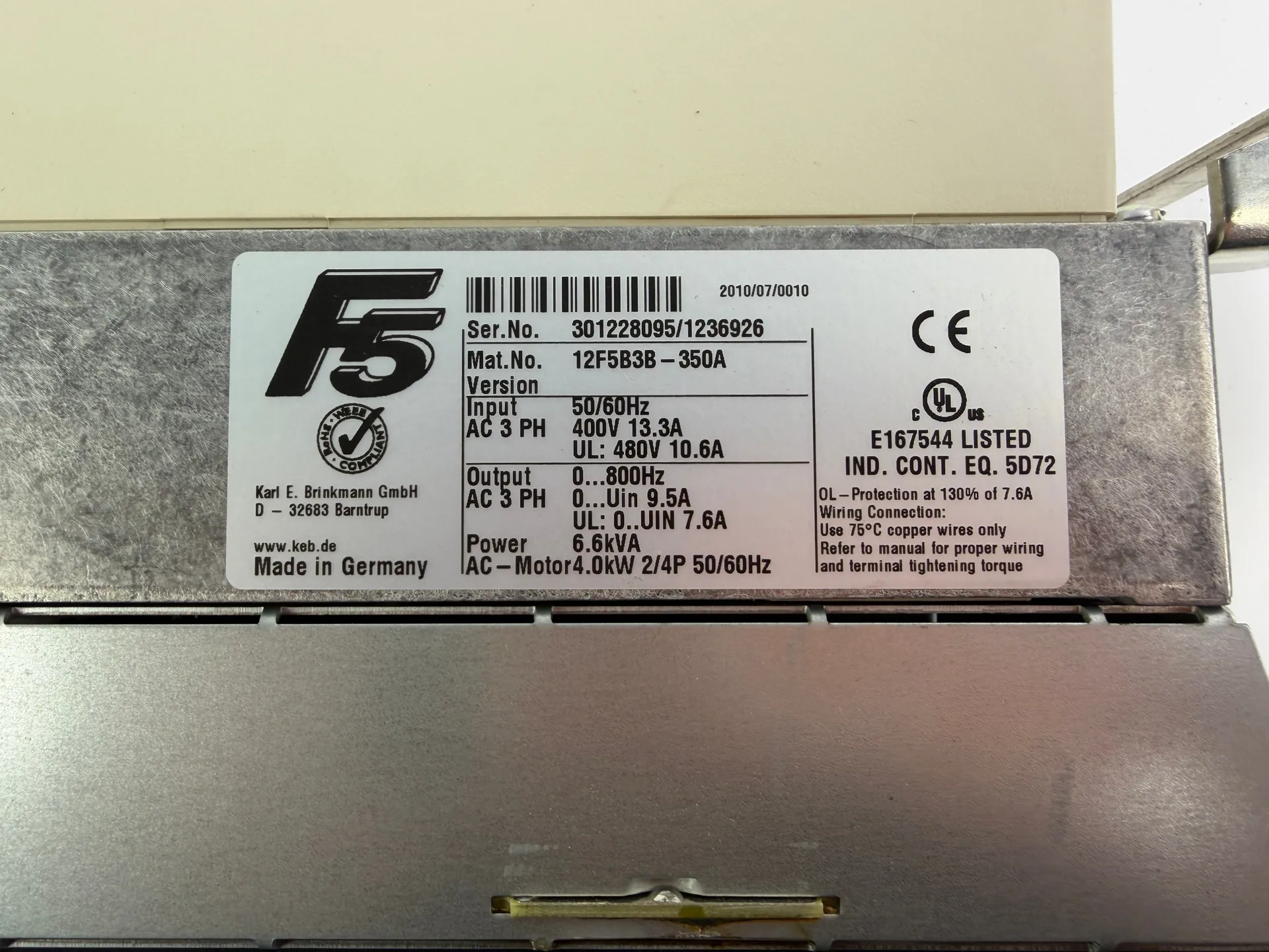1x KEB 12F5B3B-350A Frequency Inverter, 6.6 kVA, 4.0 kW, 3-Phase, 400 V - Thumbnail 8