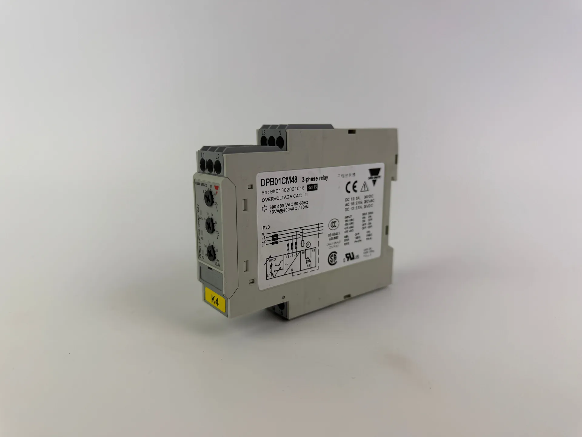 1x Carlo Gavazzi DPB01CM48 3-Phase Voltage Relay 380–480 VAC - Image 1