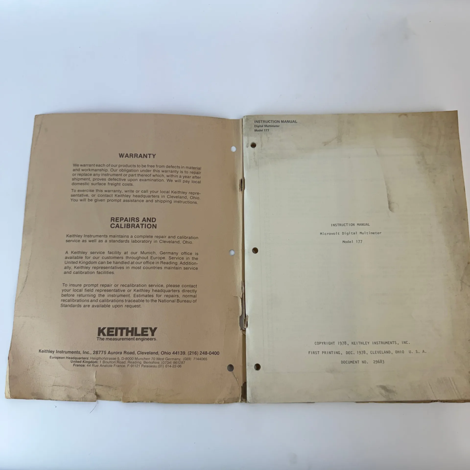 Keithley 29683 Model 177 Microvolt Digital Multimeter Instruction Service Calibration Manual - Thumbnail 3