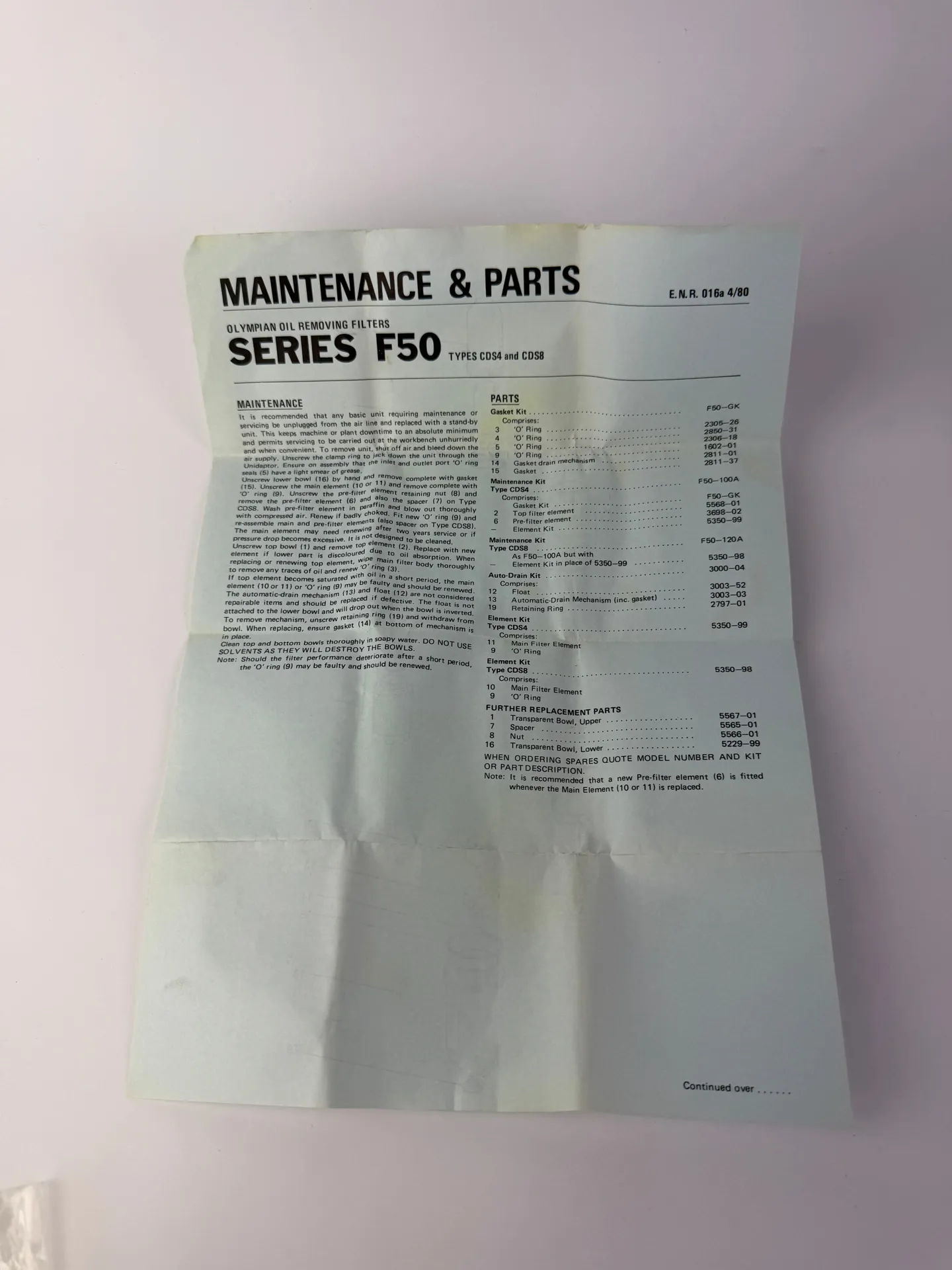 Olympian F50 Oil Removing Filter Elements CDS4 CDS8 Series F50 - Image 1