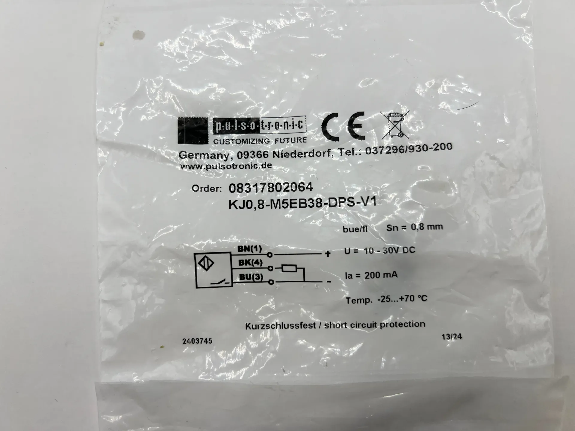 1x Pulsotronic 08317802064 Proximity Sensor KJ8-M5EB38-DPS-V1 - Thumbnail 2